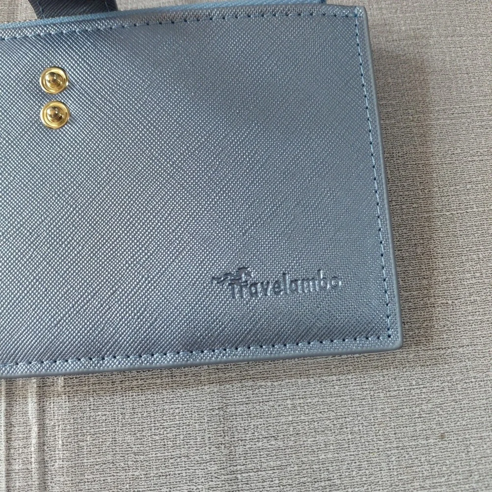 Travelambo RFID Blocking Bifold Multi Card Wallet With Zipper Pocket Gold Blue